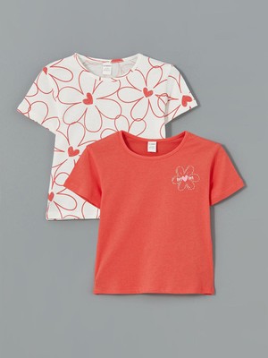 Lcw Kids  Bisiklet Yaka Çiçekli Kız Çocuk Tişört 2'li