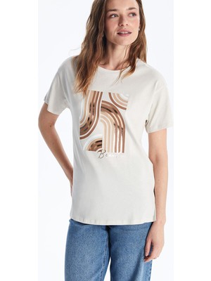 Lcwaıkıkı Classic  Bisiklet Yaka Baskılı Kadın Tişört