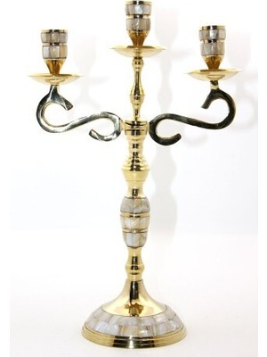 Delta Online Pirinç Sedefli 3'lü Şamdan Model 3