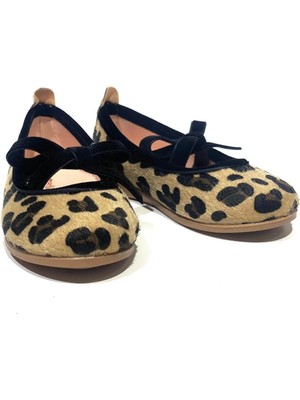 Merli&rose Kız Çocuk Leopar Kadife Fiyonklu Babet Ayakkabı
