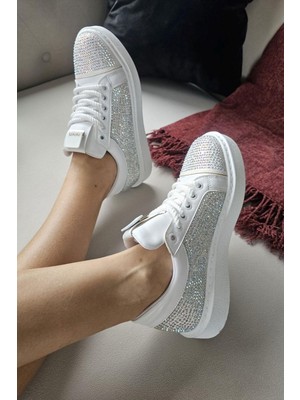 Topukla 056 2078 Kadın Hakiki Deri Taşlı Spor Ayakkabı