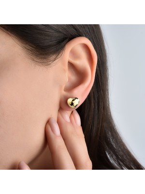 Nox Jewelry 14 Ayar Altın Kaplama Minimal  Desenli Kalp Gümüş Küpe - E00286