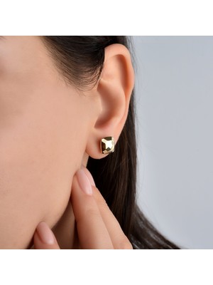 Nox Jewelry 14 Ayar Altın Kaplama Modern Kare Kabartma Desenli Gümüş Küpe - E00287