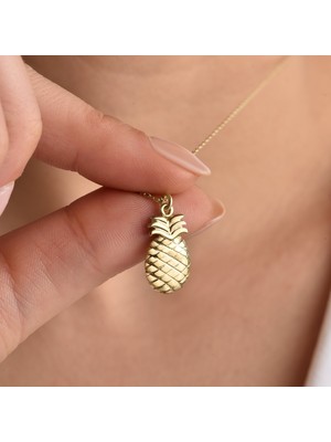 Nox Jewelry 14 Ayar Altın Mikron Kaplama Ananas Gümüş Kolye – Minimal Yaz Temalı Şık Tasarım - CN00439