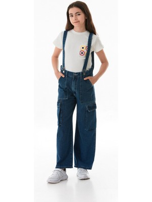 FullaModa Yanları  Cepli Kız Çocuk Tulum