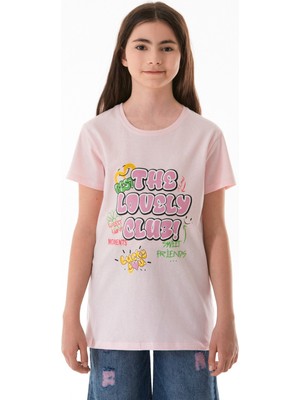 %100 Pamuk Yazı Baskılı Bisiklet Yaka Kız Çocuk Tişört