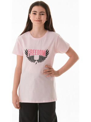 %100 Pamuk Freedom Yazı Baskılı Kız Çocuk Tişört