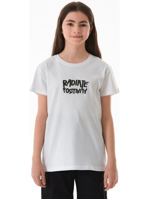 %100 Pamuk Önü ve Arkası Yazı Baskılı Kız Çocuk Tişört