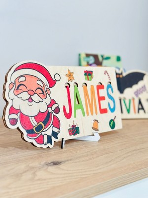 Karter İnovasyon Yılbaşı Eğitici Isimlik, Yılbaşı Ahşap Hediyelik, Ahşap Eğitici Noel Baba, Noel Baba Isimlik