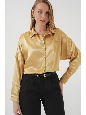 3985 Oversize Saten Gömlek - Altın Sarısı