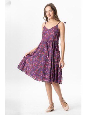 Askılı Vual Melisa Kısa Yazlık Etnik Elbise Tomurcuk Mor Tmrck Mr