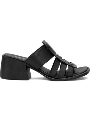 Mammamia D25YT-1540 Kadın  Deri Topuklu Terlik Siyah