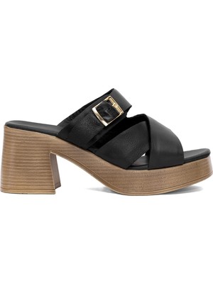 Mammamia D25YT-1200 Kadın Hakiki Deri Topuklu Terlik Siyah