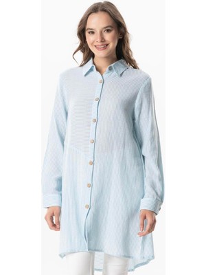 Uzun Kol Şile Bezi Erva Mevsimlik Gömlek Mavi Çizgili Mvbyz