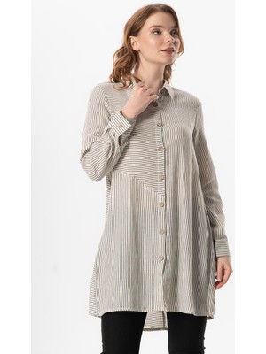 Uzun Kol Şile Bezi Erva Mevsimlik Gömlek Krem Çizgili Krmsyh