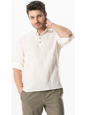 Uzun Kol Hakim Yaka Müslin Yazlık Sweatshirt Kırık Beyaz Krkbyz