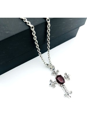 Sevgiliye Özel Hediye Kadın Erkek Gotik Haç Cross Mineli Kolye