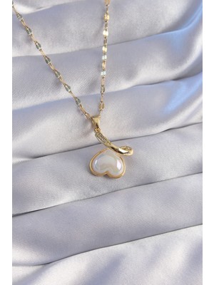 Clariss 316L Çelik Zincir Gold Renk Zirkon Taşlı Mineli Kalp Kolye