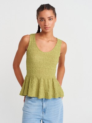 Dilvin 20984 Peplum Dantel Top-F.Yeşil
