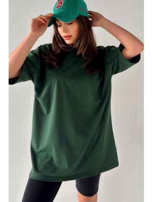 Kadın Düz Renk Nefti Oversize T-Shirt