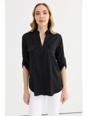 Hakim Yaka Kapak Cep Bluz