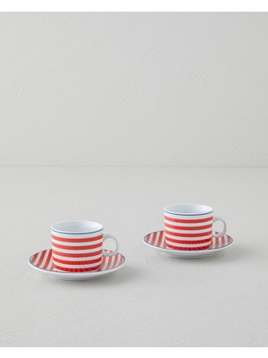 English Home Fresco Porselen 4 Parça 2 Kişilik Kahve Fincan Takımı 80 ml Kırmızı - Beyaz