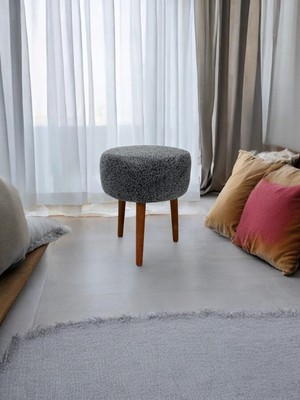 Yuvarlak Puf Bench Ahşap Ayaklı Dekoratif Peluş