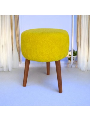 Yuvarlak Puf Bench Ahşap Ayaklı Dekoratif Peluş
