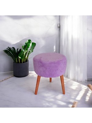 Yuvarlak Puf Bench Ahşap Ayaklı Dekoratif Peluş