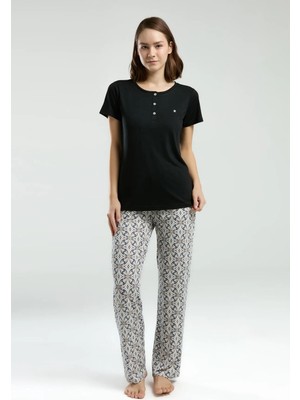 Pierre Cardin PC8961 Siyah Kadın Düğme Detaylı Yazlık Ikili Pijama Takımı