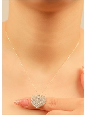 3,20  gr (Gram)  Kalp Detaylı Taşlı Kolye 45 cm 14 Ayar Altın
