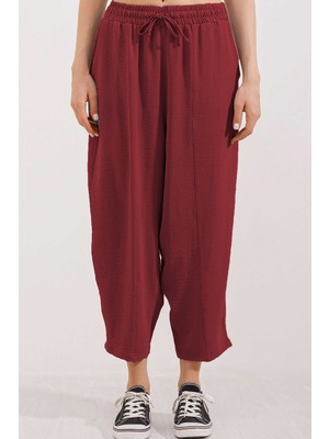 6591 Dokuma Şalvar Pantolon - Bordo