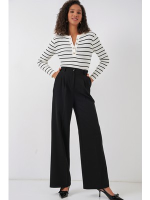 6647 Bol Paça Kumaş Pantolon - Siyah