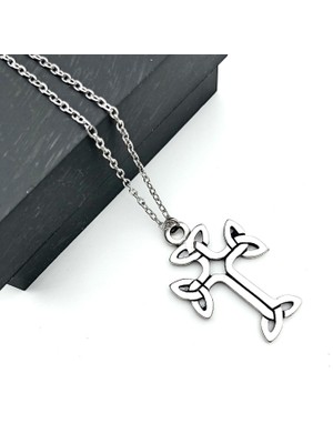 Sevgiliye Özel Hediye Erkek Kadın Keltik Çapraz Haç Cross Düğüm Antik Gümüş Kaplama Kolye