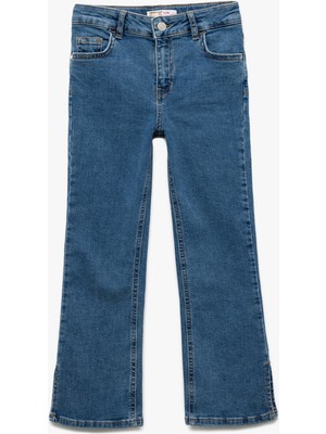 Koton Bol Kalıp Pamuklu Yırtmaç Detaylı Ispanyol Paça Jean Pantolon