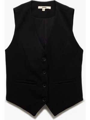 Koton Krep Scuba Kumaş Astarlı Slim Fit V Yaka Kolsuz Düğmeli Yelek