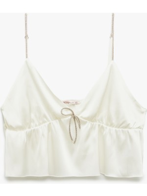 Koton V Yaka Askılı Bridal Saten Crop Pijama Üstü