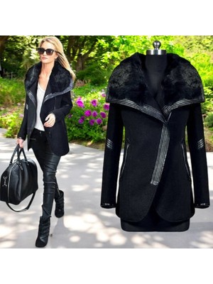 Kışlık Kaşmir Yaka Kadın Kaşe Kaban