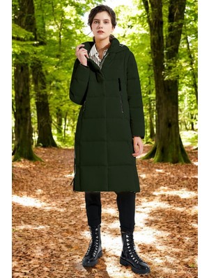 Kışlık Fermuar Detaylı Kapüşonlu Şişme Kadın Mont