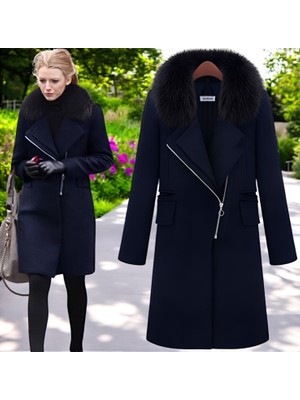 Kışlık Çıkarılabilir Kürk Yaka Detaylı Kaşe Kaban