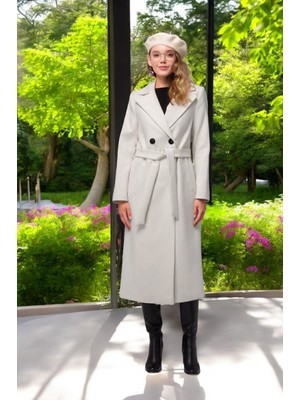 Kışlık Düğme Detaylı Kaşmir Kaşe Kaban