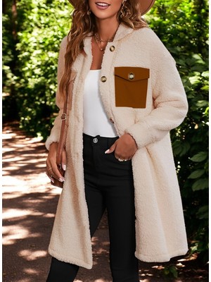 Kışlık Cep Detaylı Tasarım Peluş Ceket