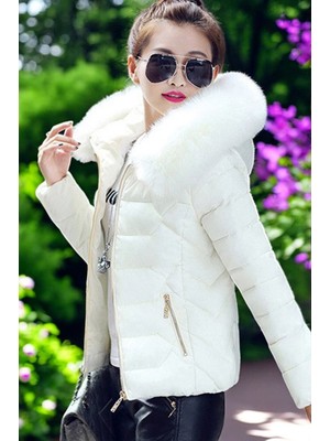 Kışlık Kürklü Kapüşonlu Şişme Mont