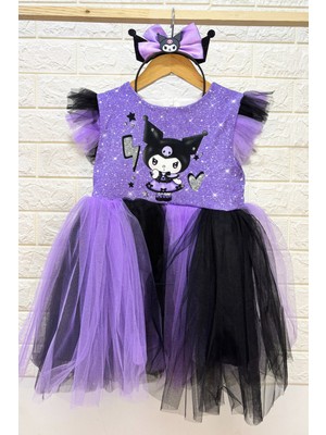 Kız Çocuk Abiye Taç Hediyeli Tüllü Karakter Nakışlı Fırfırlı D16