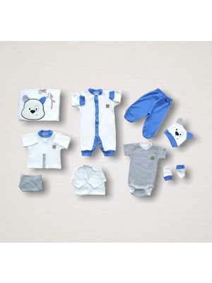 Minik Centilmen Ayı Nakışlı %100 Cotton Antibakteriyel 10LU Zıbın Takımı Hastane Çıkışı