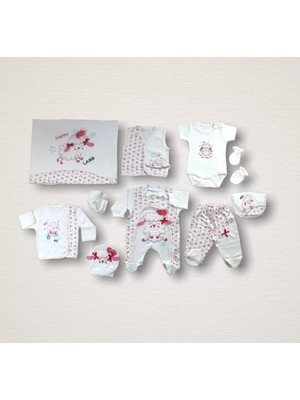 Kıvırcık Kuzu Nakışlı %100 Cotton Antibakteriyel 10LU Zıbın Takımı Hastane Çıkışı
