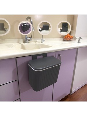 Asılabilir Çöp Kovası Tırtıklı 8 Lt Antrasit