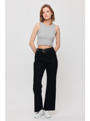 12032 Paçası Kesik Mom Jean Siyah