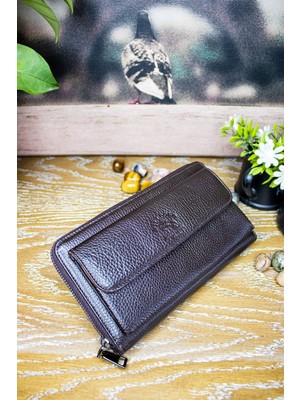 Willpolo Deri Telefon Bölmeli Kahverengi Lüx El Çantası Portföy Cüzdan