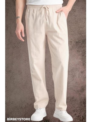 Yazlık Keten Pantolon Ham Bez Eşofman Beli Lastikli Unisex Rahat Kalıp Hambez Büyük Beden Alt Eşofman %100 Pamuk